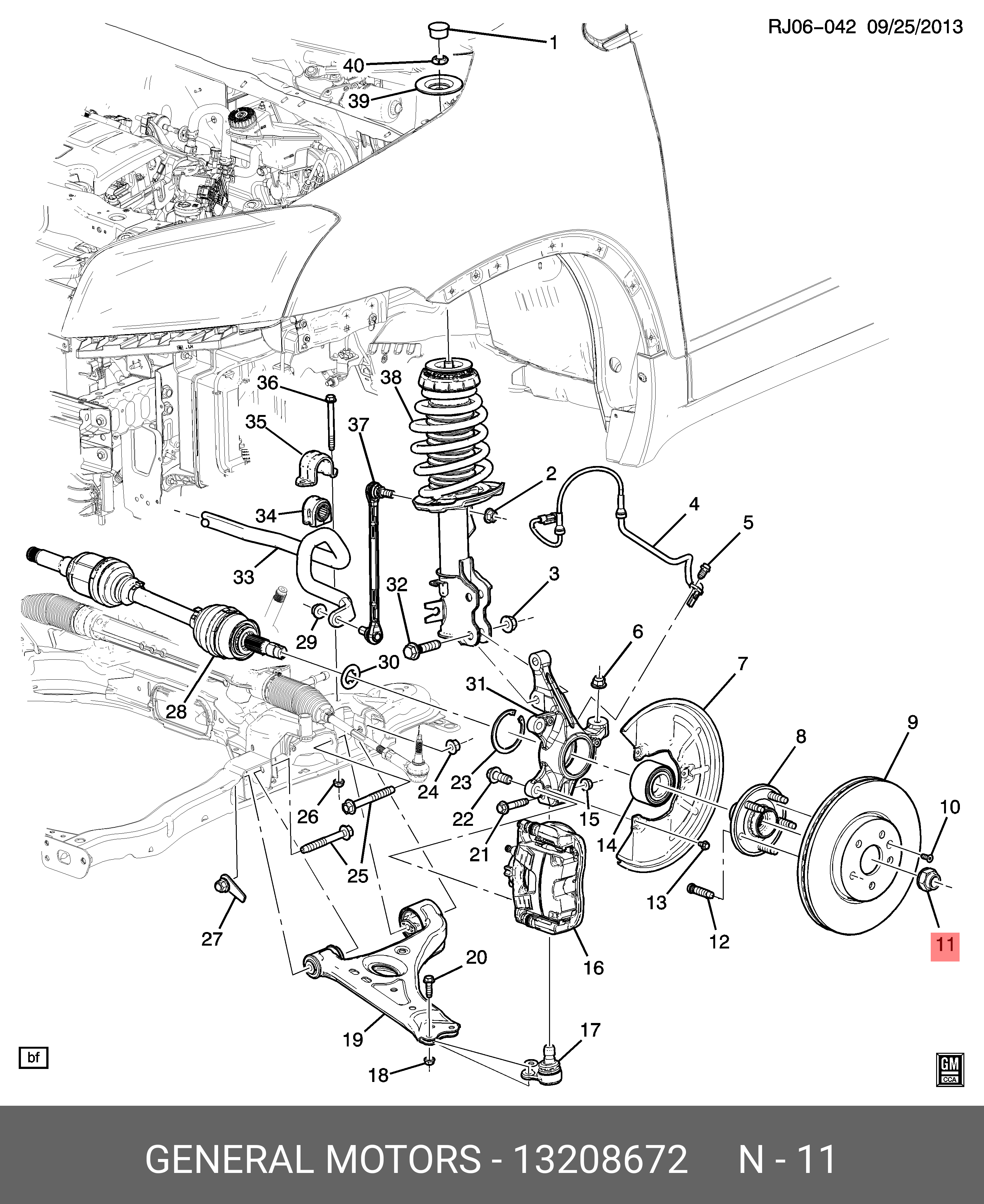 13208672 GENERAL MOTORS Гайка М24 передней ступицы колеса / OPEL Adam,Corsa-D,Mokka