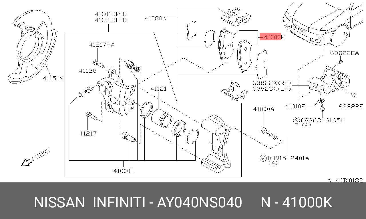 AY040NS040 NISSAN Комплект тормозных колодок, дисковый тормоз