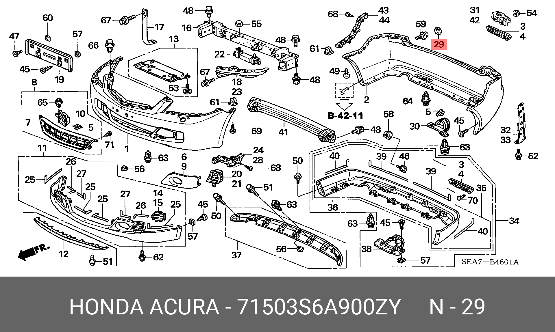 71503S6A900ZY HONDA ЗАГЛУШКА ЗАДНЕГО БАМПЕРА