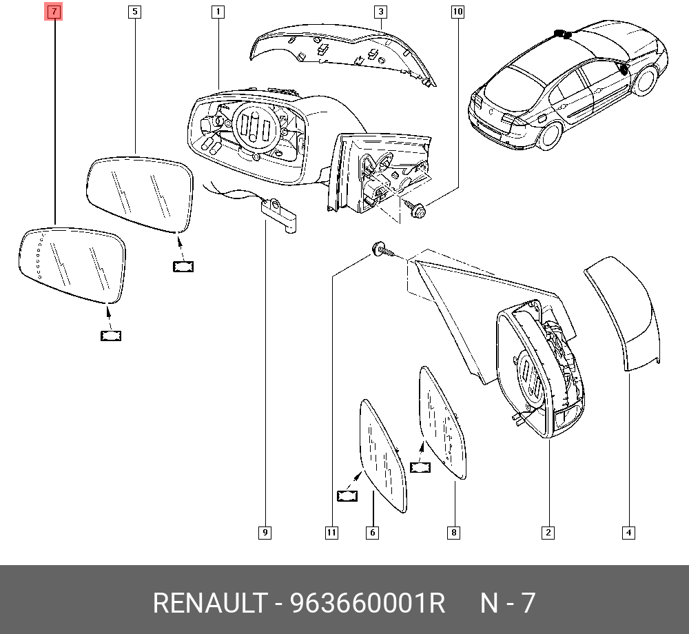 963660001R RENAULT Зеркальный элемент лев