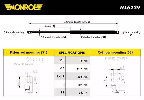 ML6229 MONROE Газовая пружина