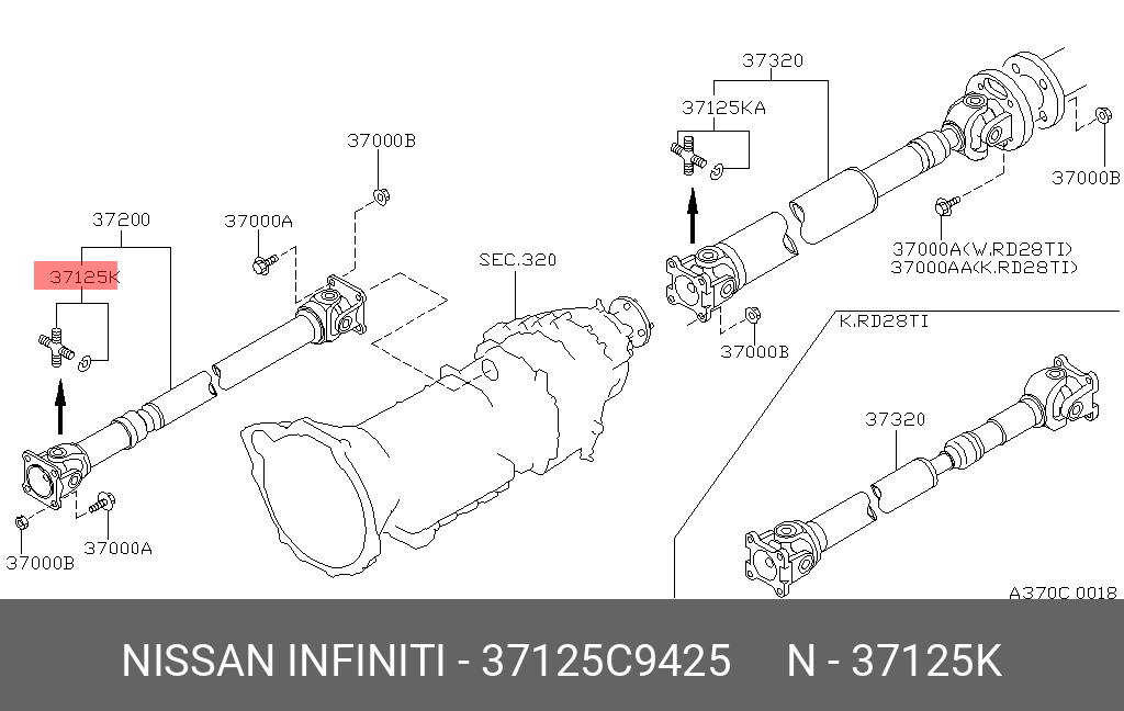 37125C9425 NISSAN Шарнир, продольный вал