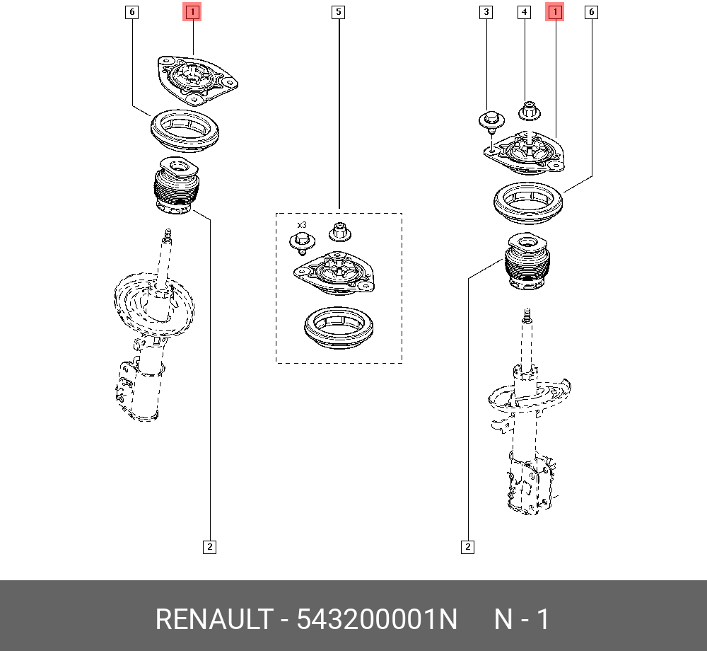 543200001N RENAULT ОПОРА АМОРТИЗАТОРА (РЕЗ, МЕТ)