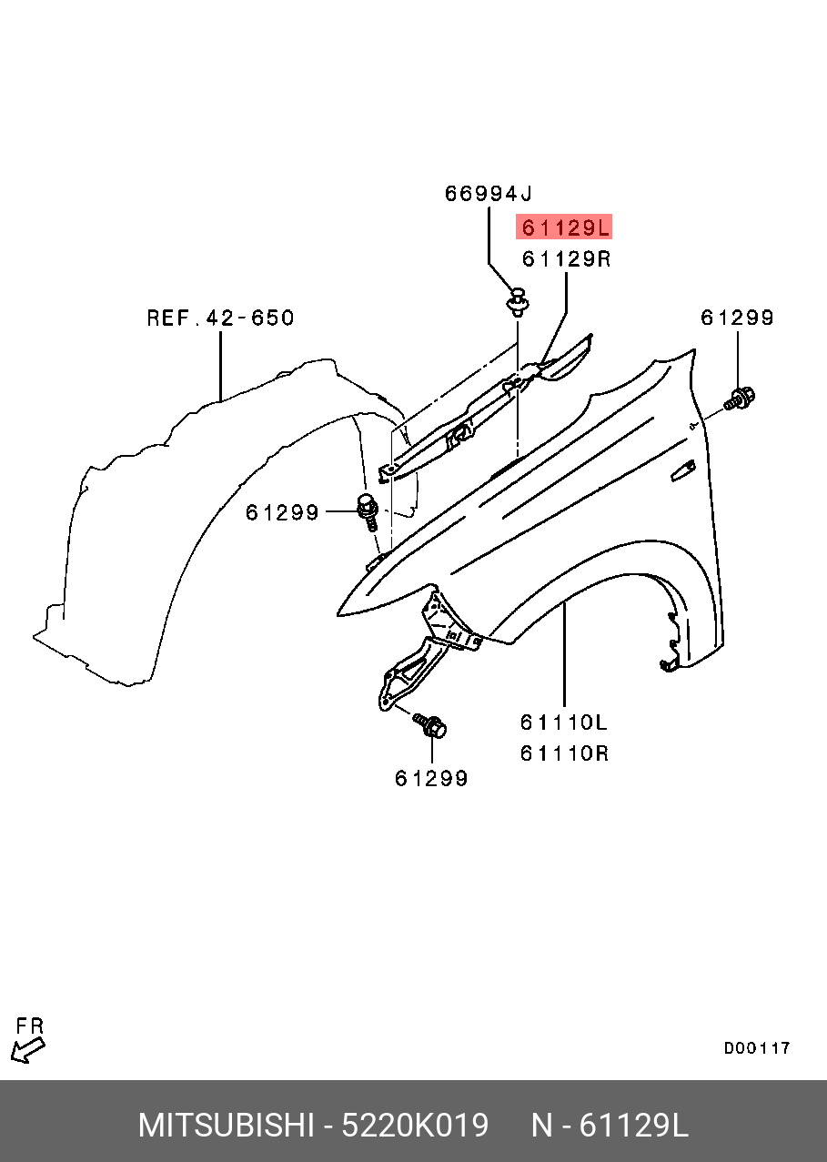 5220K019 MITSUBISHI INSULATOR,FR FENDER,LH