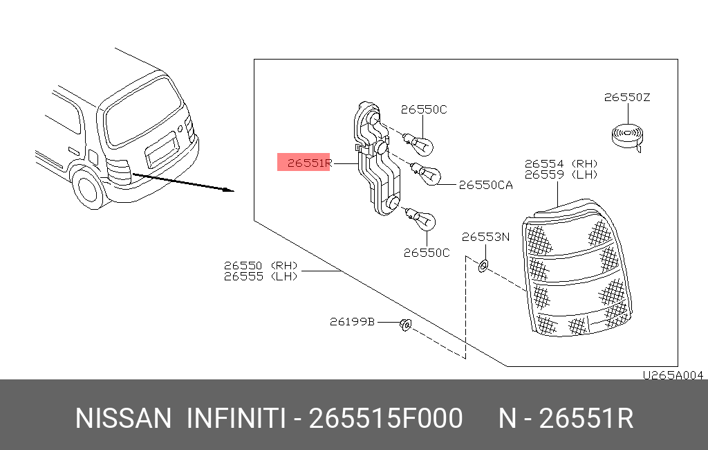 265515F000 NISSAN COVER ASSY-BACK,REAR COMBINATION LAMP
