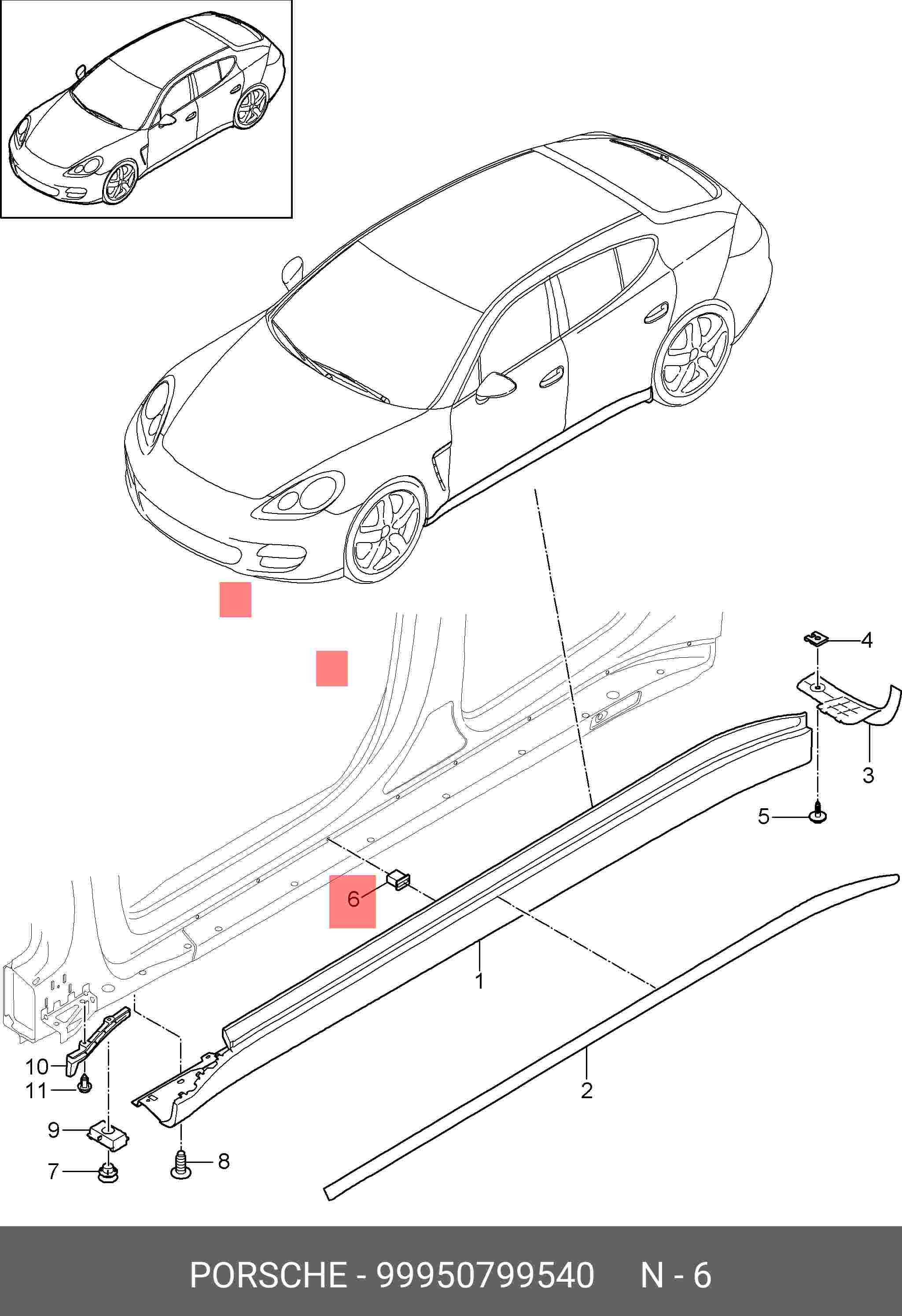 99950799540 PORSCHE Втулка порога