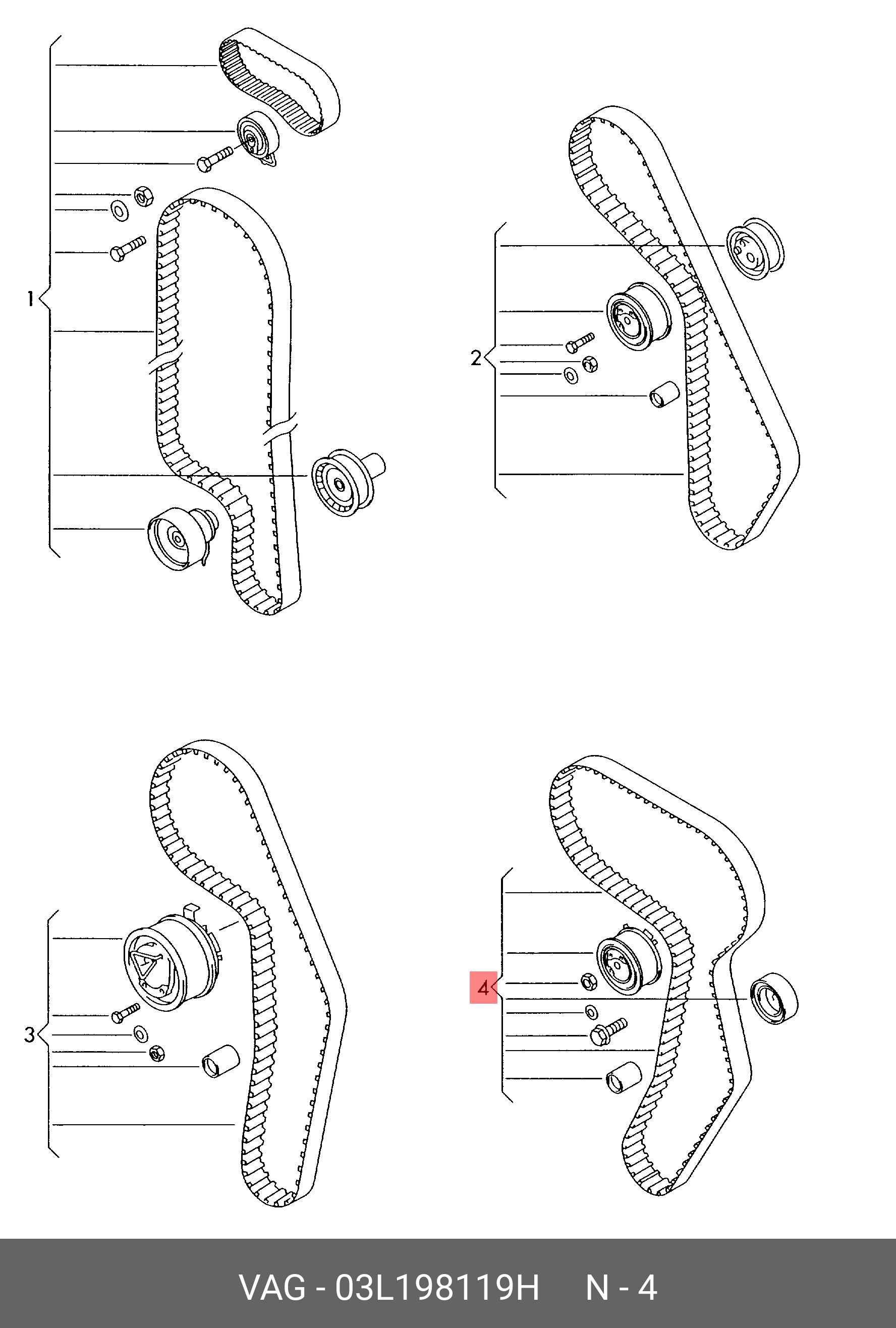 03L198119H VAG Pемкомплект для зубчатого ремня с натяжным роликом