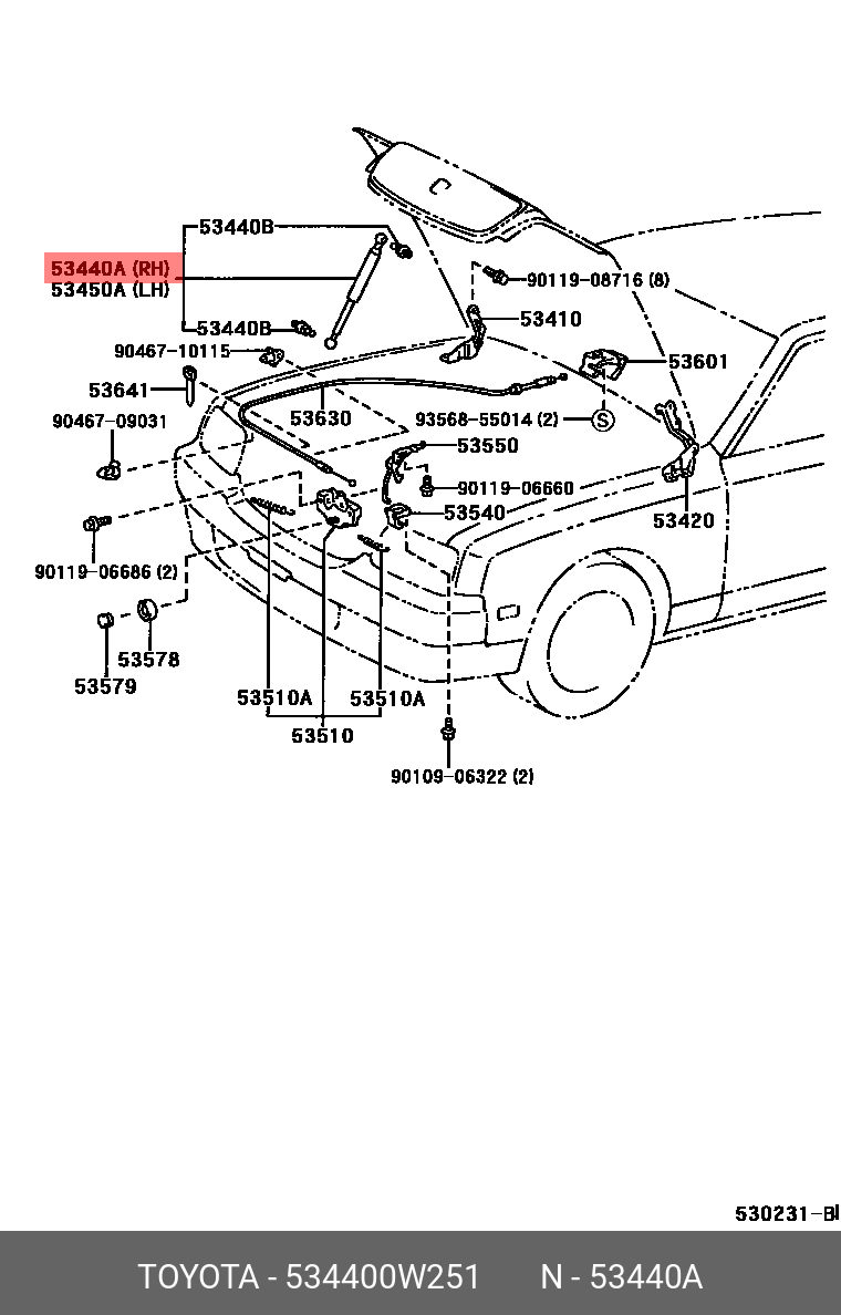 534400W251 TOYOTA УПОР КАПОТА