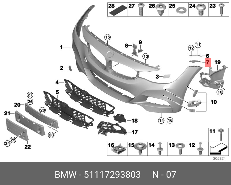 51117293803 BMW Крепление переднего крыла Л Нж
