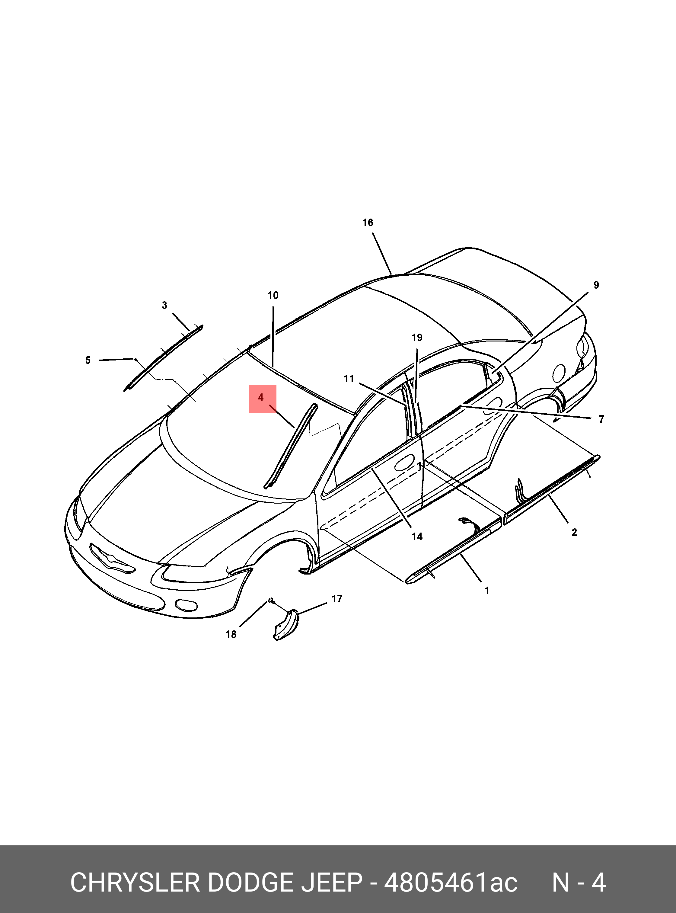 04805461AC CHRYSLER MOLDING, WINDSHIELD  A-PILLAR, LEFT