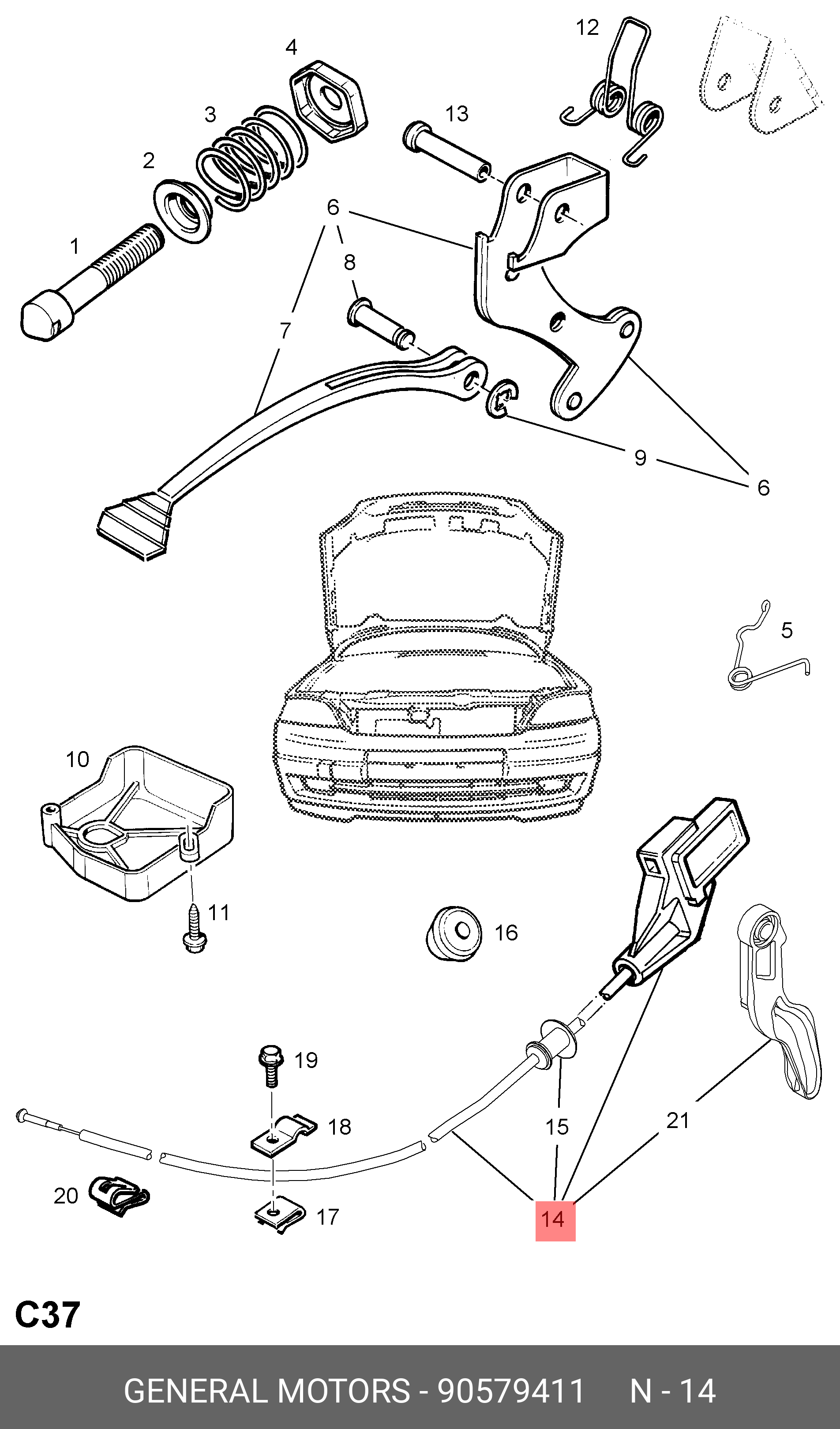 90579411 GENERAL MOTORS Трос привода замка капота / OPEL Zafira-A купить в  интернет-магазине AvtoTO