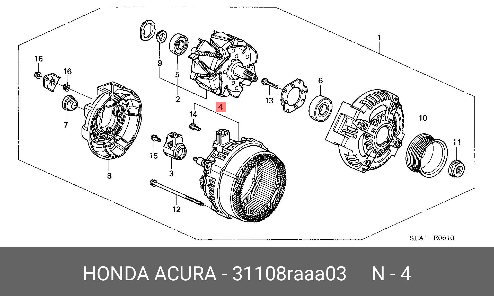 31108RAAA03 HONDA FRAME ASSY., RR. STATOR (FRAME NO.)