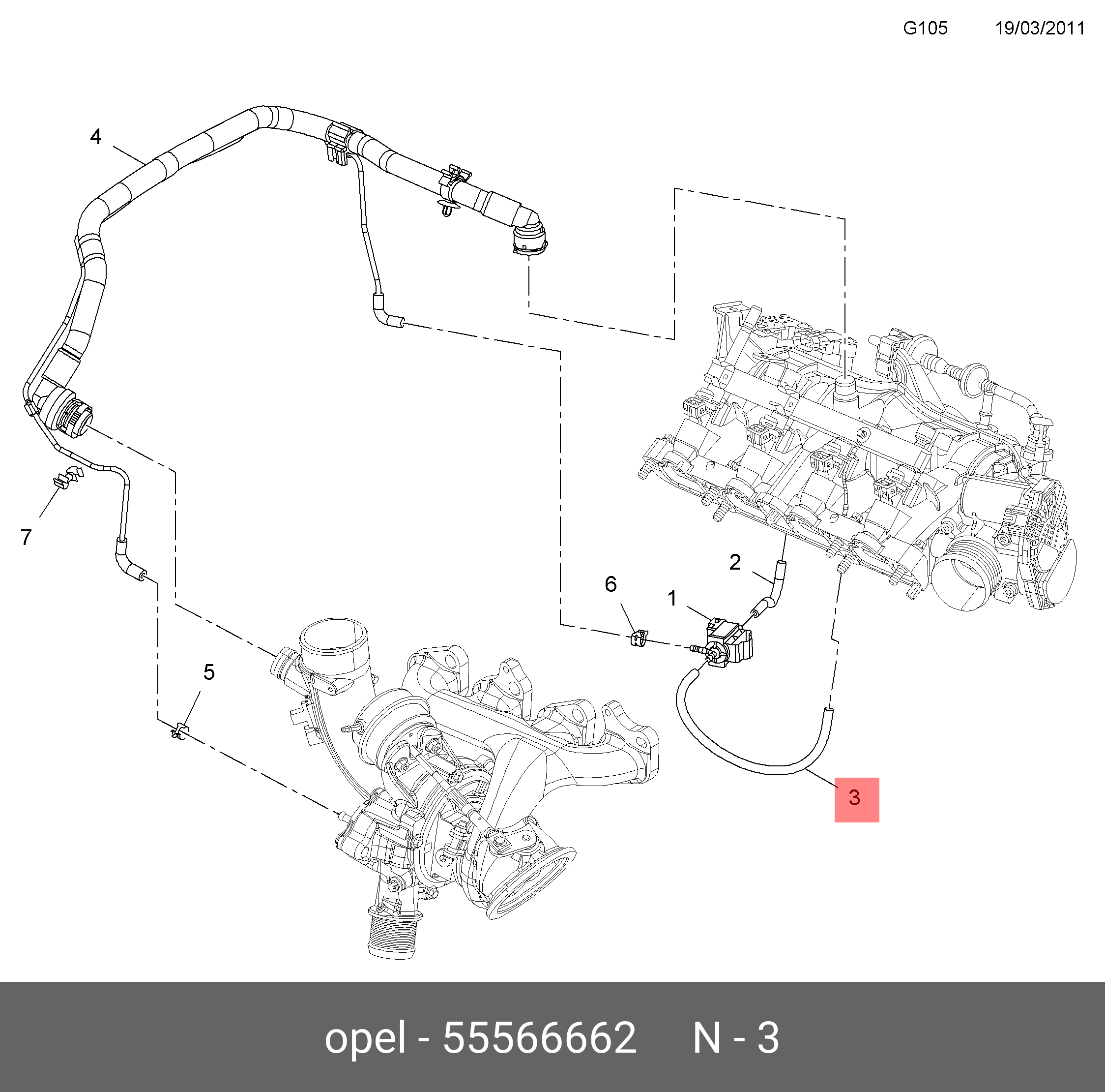 55566662 GENERAL MOTORS ШЛАНГ, ПЕРЕПУСК КЛАП НАДД ВОЗД, ВАК(ЧАСТЬ ИЗ 520)