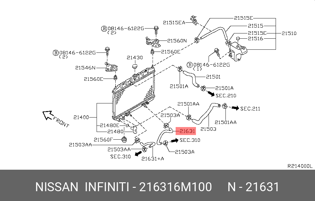 216316M100 NISSAN Патрубок охлаждения масла КПП