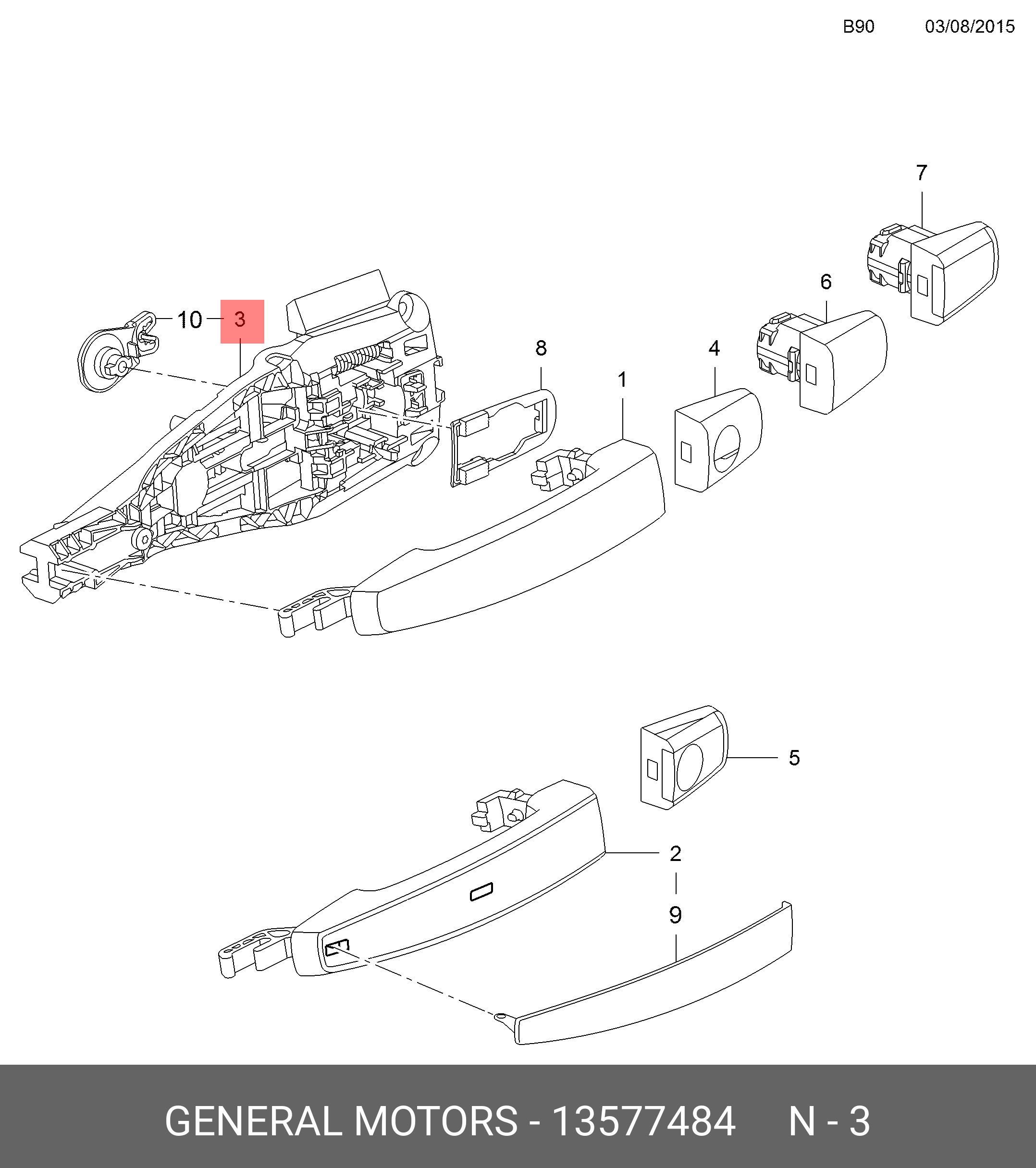 13577484 GENERAL MOTORS Кронштейн наружной ручки левой передней двери / OPEL Astra-J,Adam,Insignia,Zafira-C