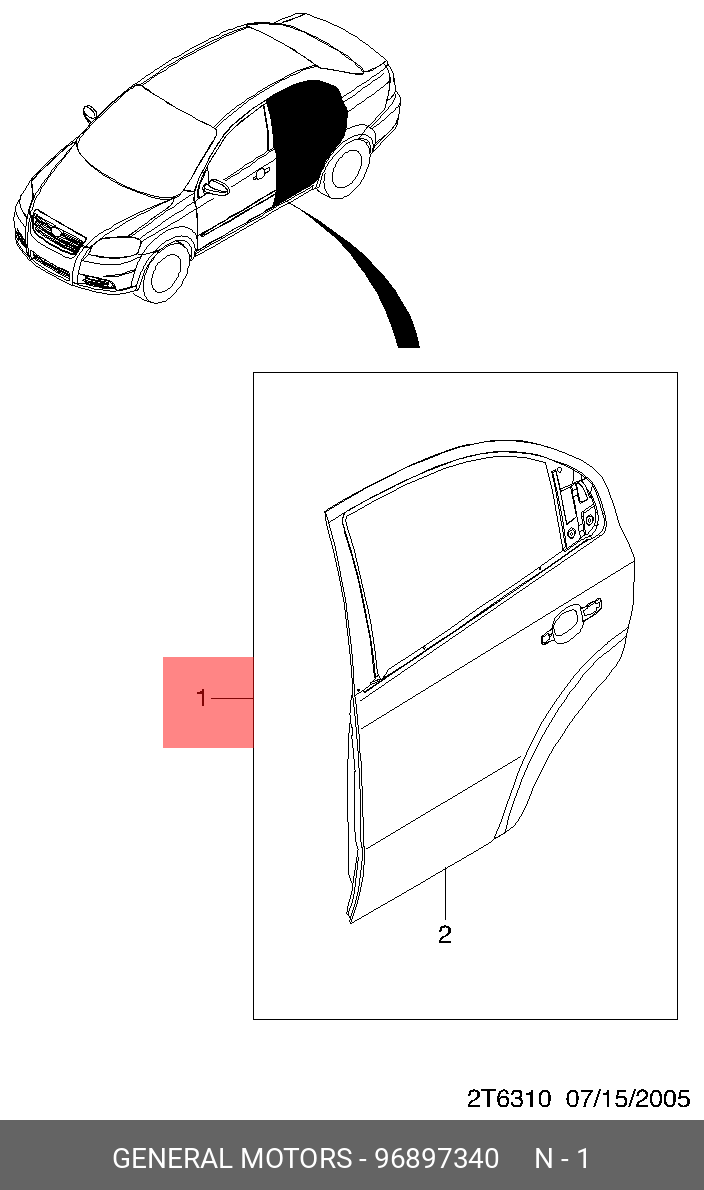 96897340 GENERAL MOTORS Дверь задняя правая