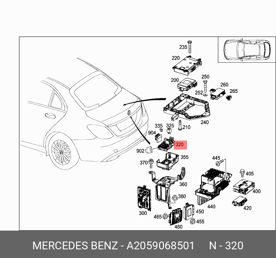 A2059068501 MERCEDES-BENZ БЛОК РЕЛЕ И ПРЕДОХРАНИТЕЛЕЙ ЗАДНИЙ