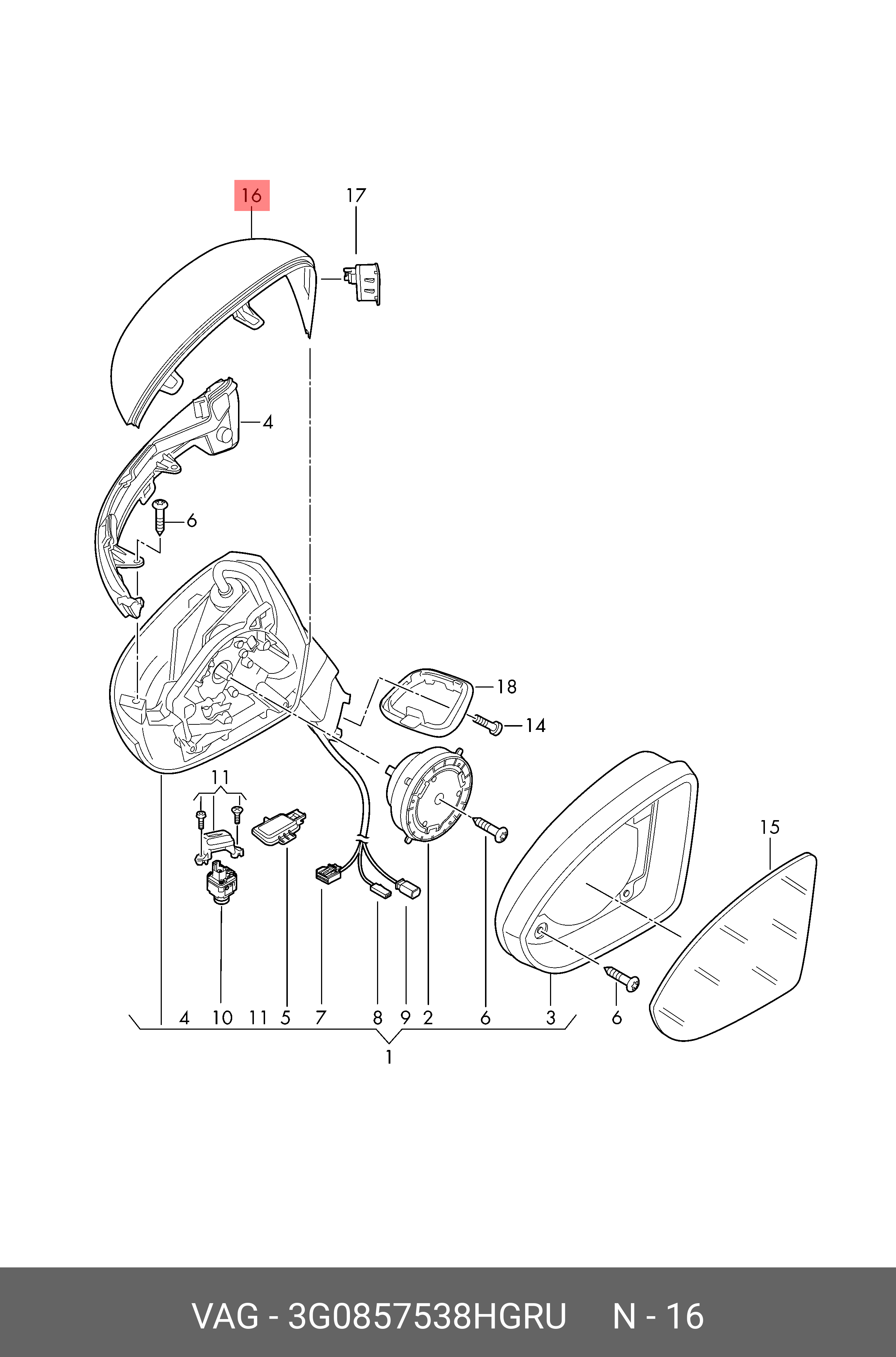 3G0857538HGRU VAG Корпус зеркала .