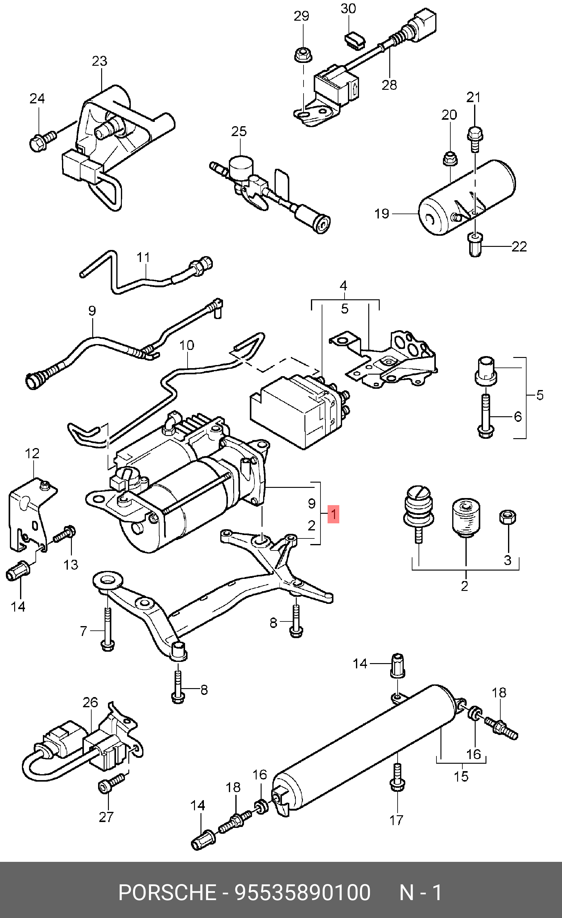 95535890100 PORSCHE Компрессор пневматической подвески 95535890100 PORSCHE Компрессор пневматической подвески