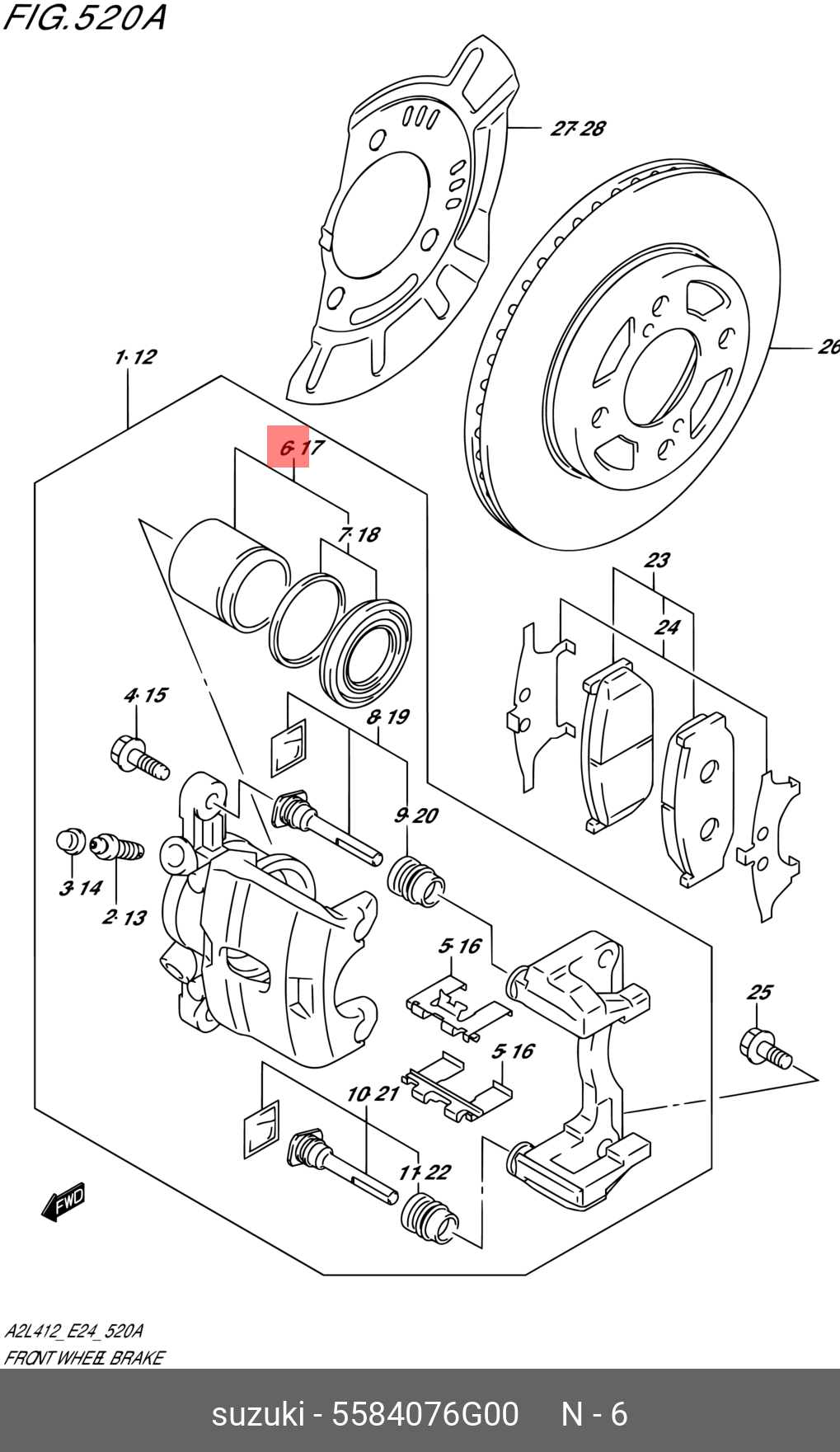 5584076G00 SUZUKI Ремкомплект, тормозной суппорт