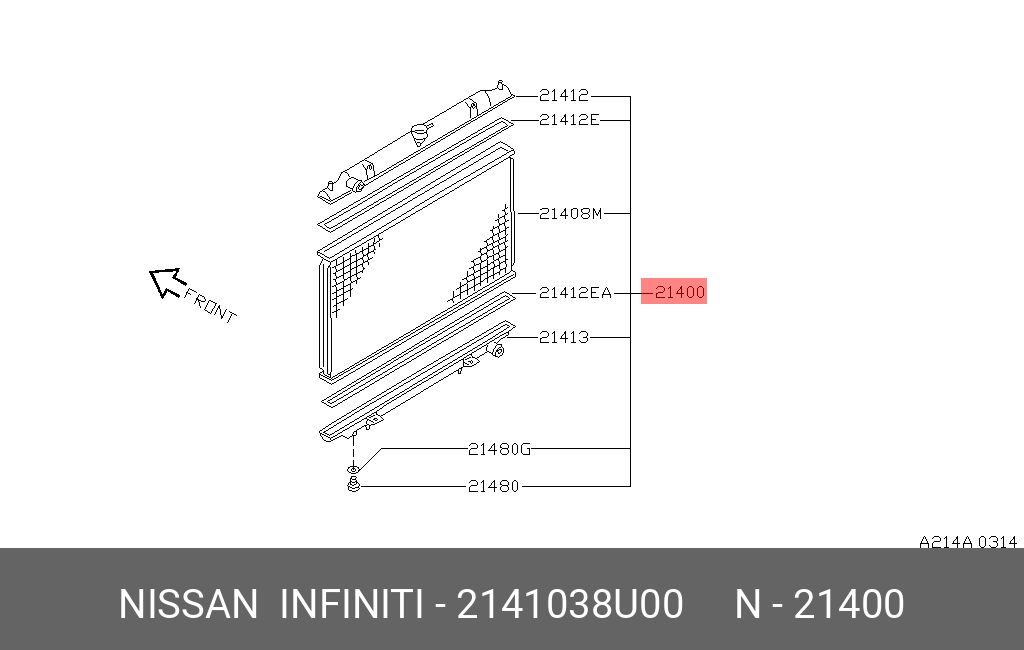 2141038U00 NISSAN Радиатор, охлаждение двигателя