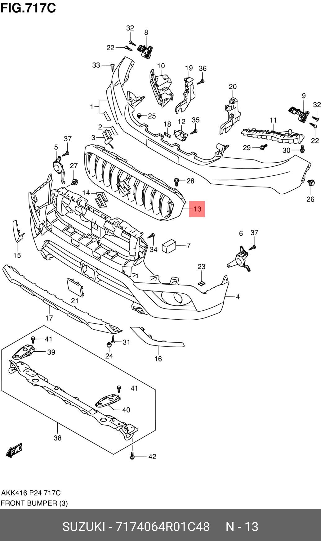 7174064R01C48 SUZUKI РЕШЕТКА РАДИАТОРА БАМПЕРА