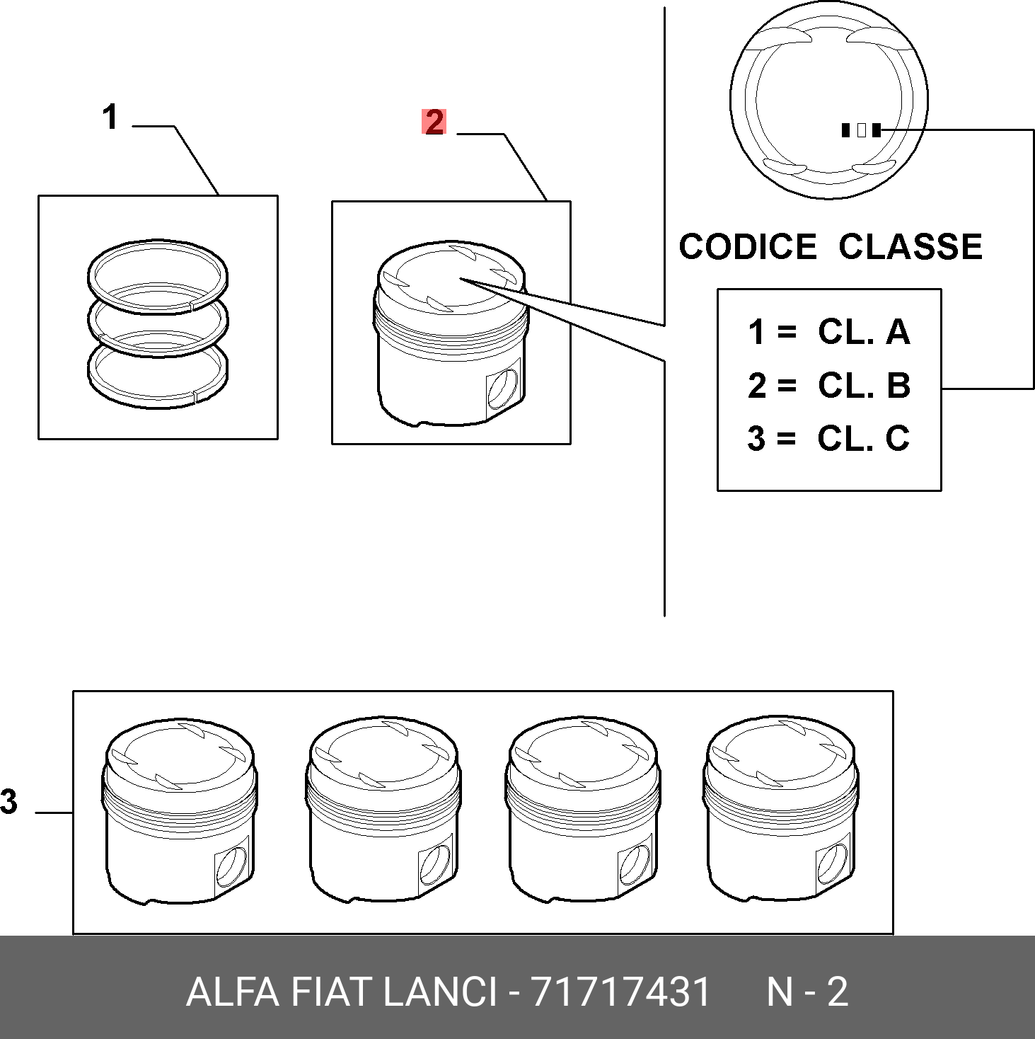 71717431 FIAT/ALFA/LANCIA ПОРШЕНЬ, СТОП. КОЛЬЦА,  ПОРШ. ПАЛЕЦ, КЛАСС А