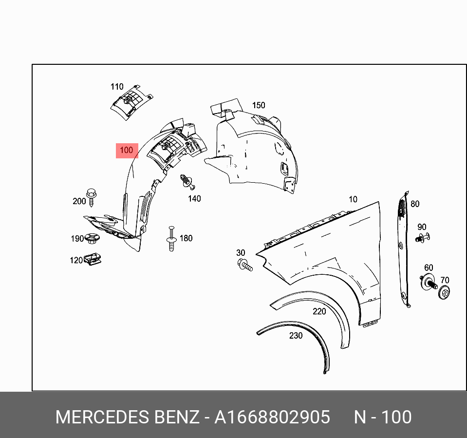 A1668802905 MERCEDES-BENZ Подкрылок передний правый передняя часть