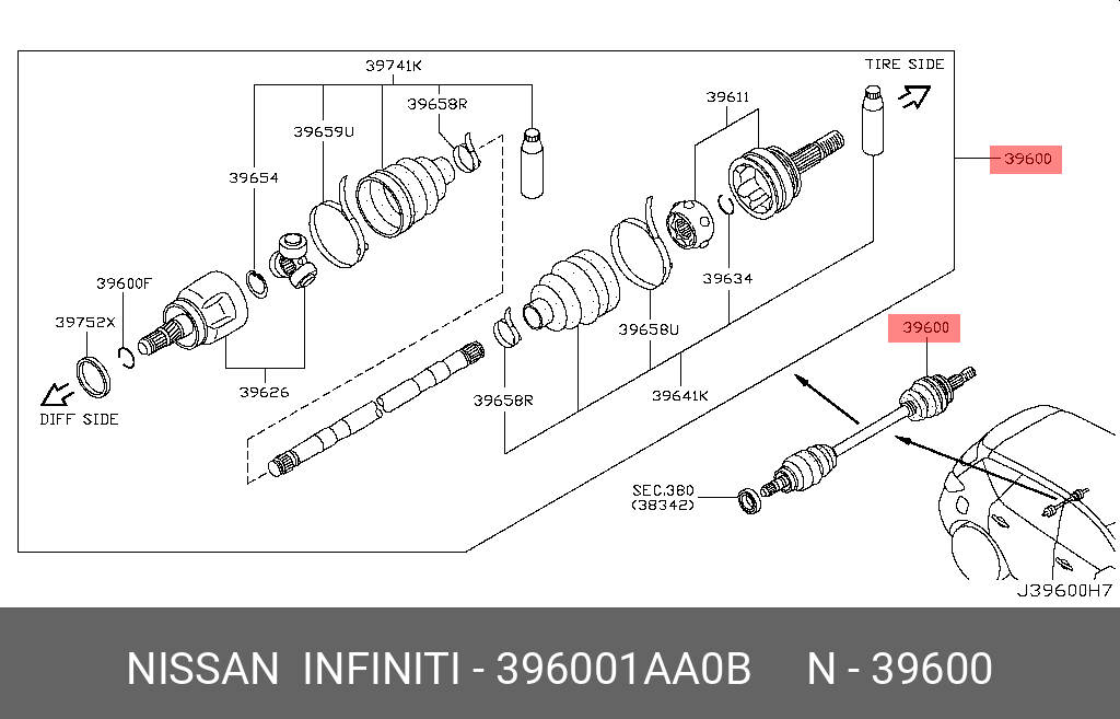 396001AA0B NISSAN ВАЛ ПРИВОДНОЙ
