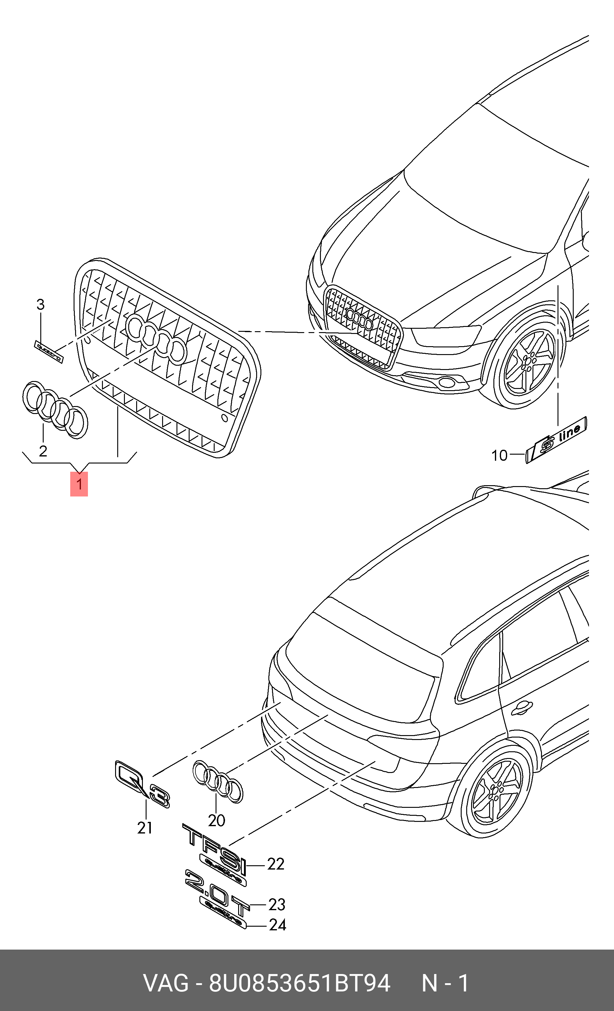 8U0853651BT94 VAG Решетка радиатора