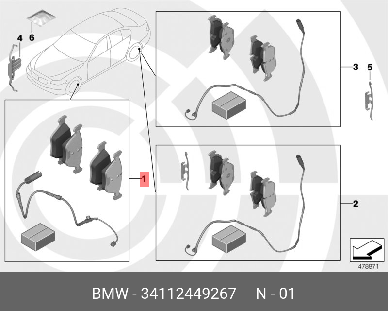 34112449267 BMW SATZ BREMSBELÄGE MIT BREMSBELAGFÜHLER