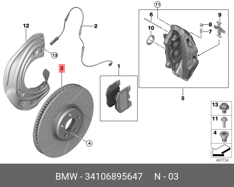 34106895647 BMW Тормоз.диск вентил.перфор.впереди слева, 374X36 M PERF.