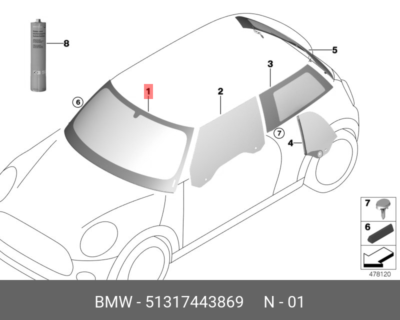 51317443869 BMW Лобовое стекло grьn