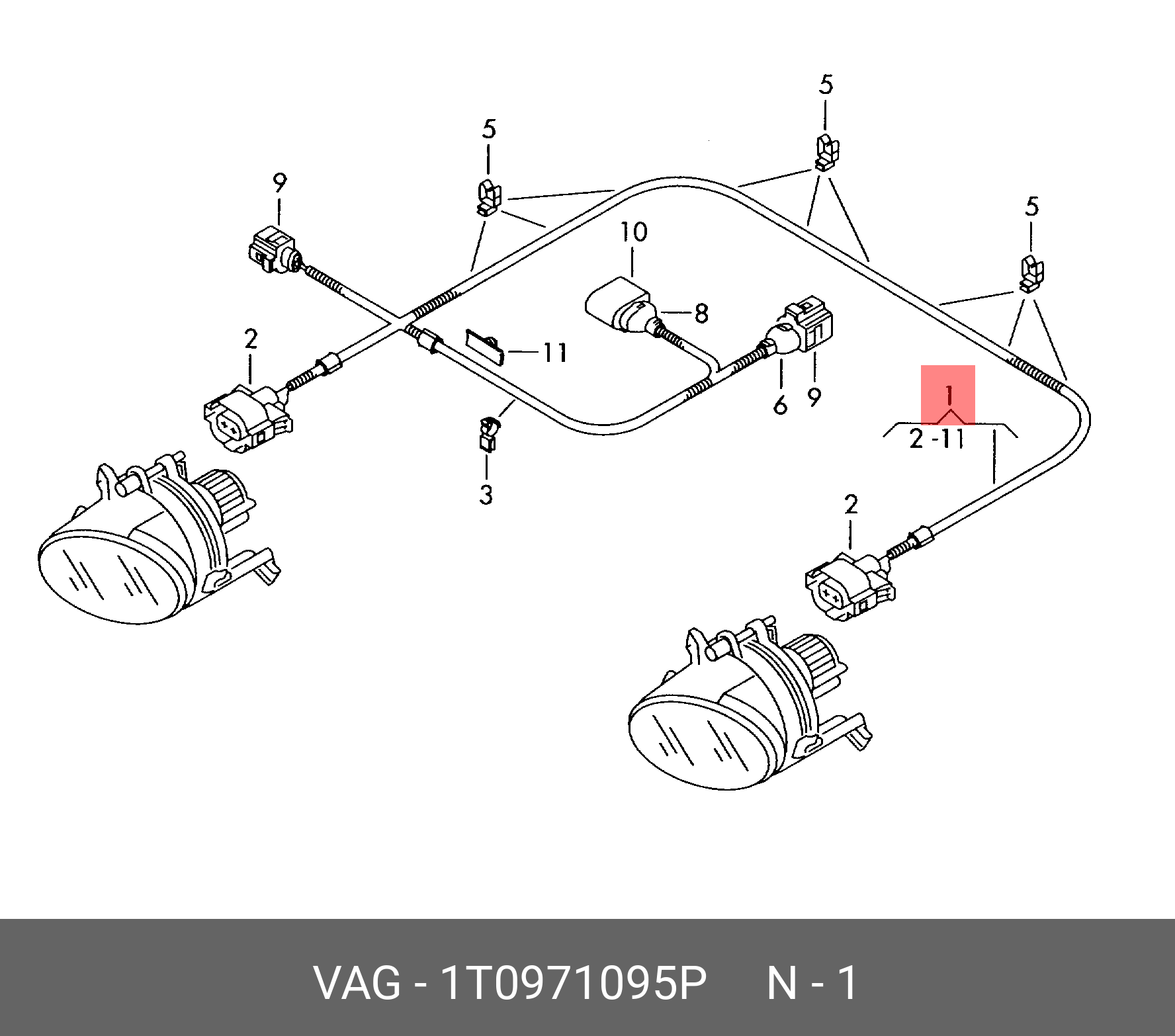 1T0971095P VAG Жгут проводов для бампера