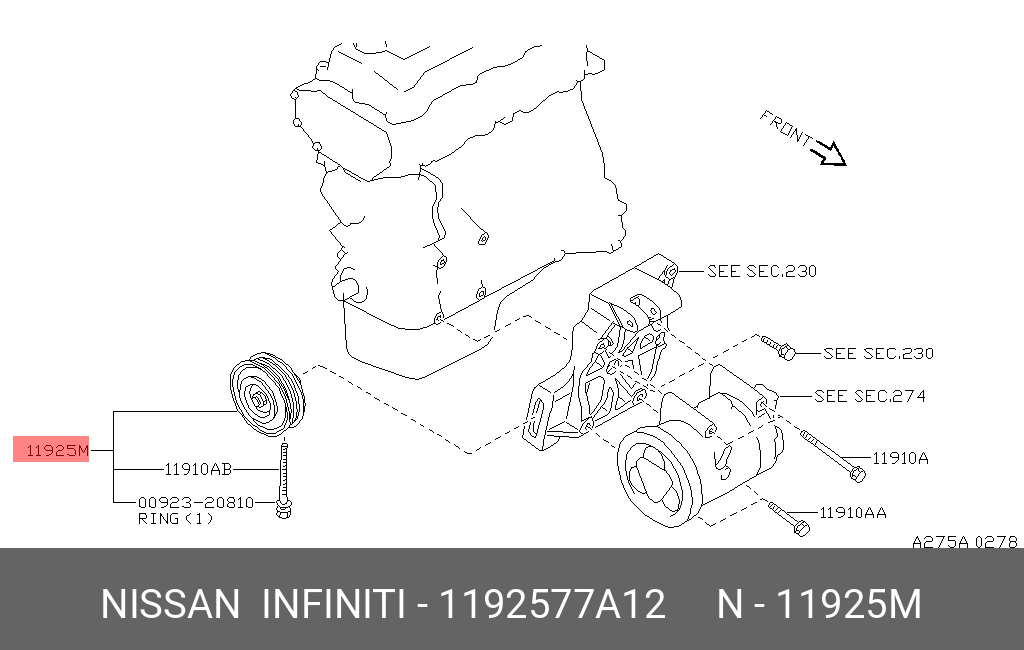 1192577A12 NISSAN Натяжной ролик, поликлиновой  ремень