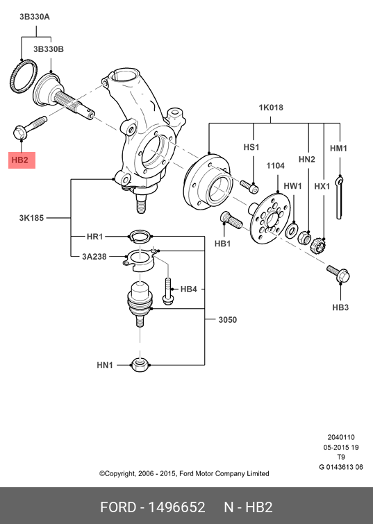 1496652 FORD Болт M12x55mm крепления переднего амортизатора / FORD Transit 00~