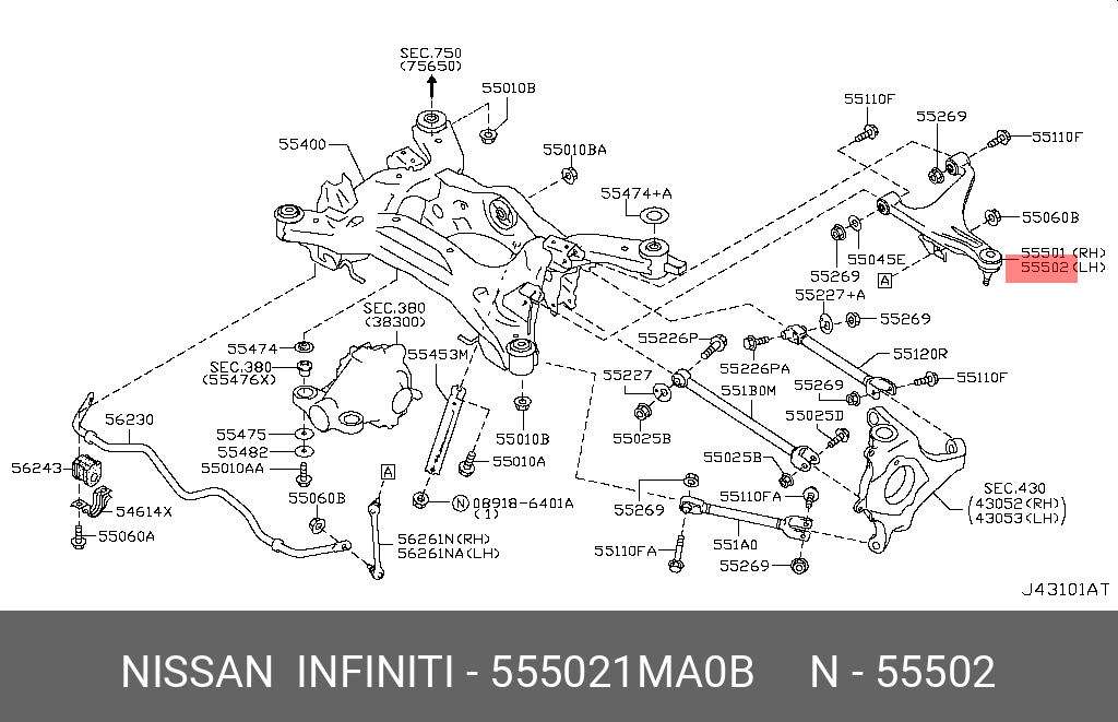 555021MA0B NISSAN РЫЧАГ ПОДВЕСКИ