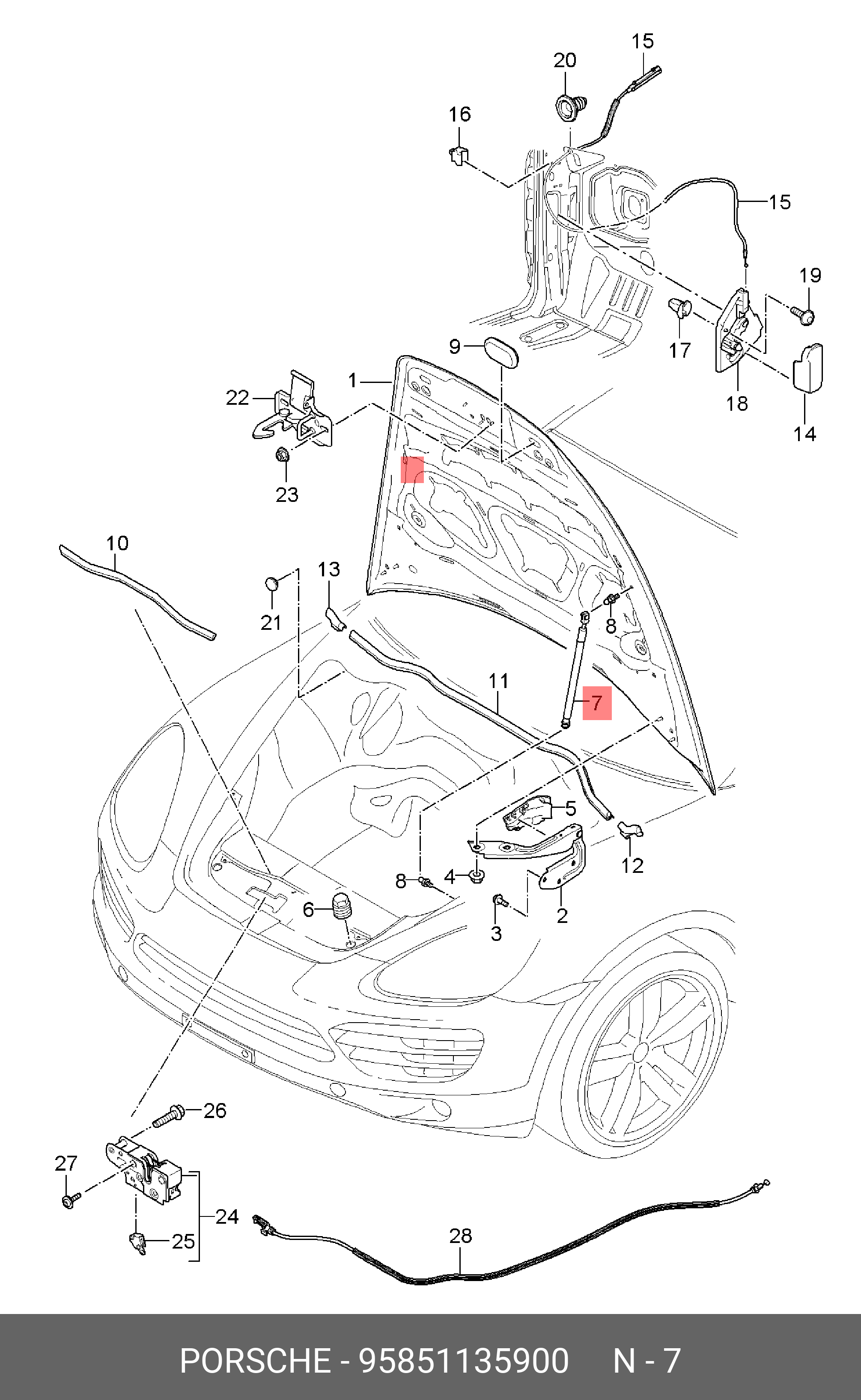 95851135900 PORSCHE Газовая пружина, капот