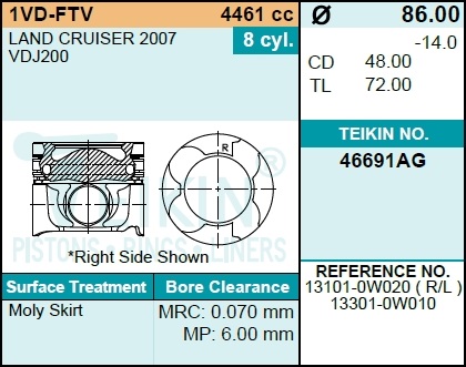 46691AG050 TEIKIN Поршень двигателя (8шт. упак)