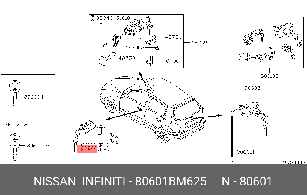 80601BM625 NISSAN Личинка замка двери