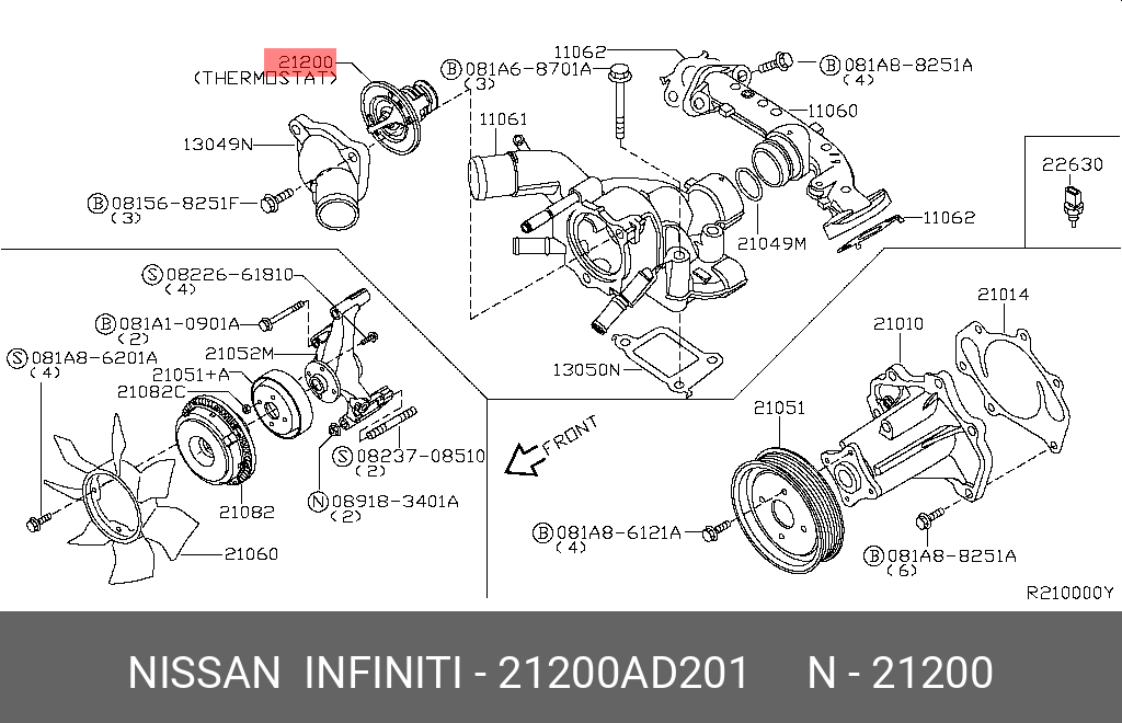 21200AD201 NISSAN Термостат, охлаждающая жидкость