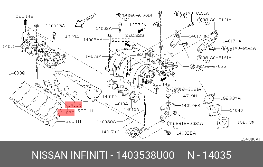 1403538U00 NISSAN Прокладка впускного коллектора