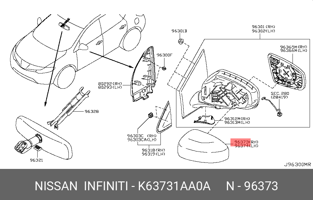 K63731AA0A NISSAN ЗАГЛУШКА ЗЕРКАЛА