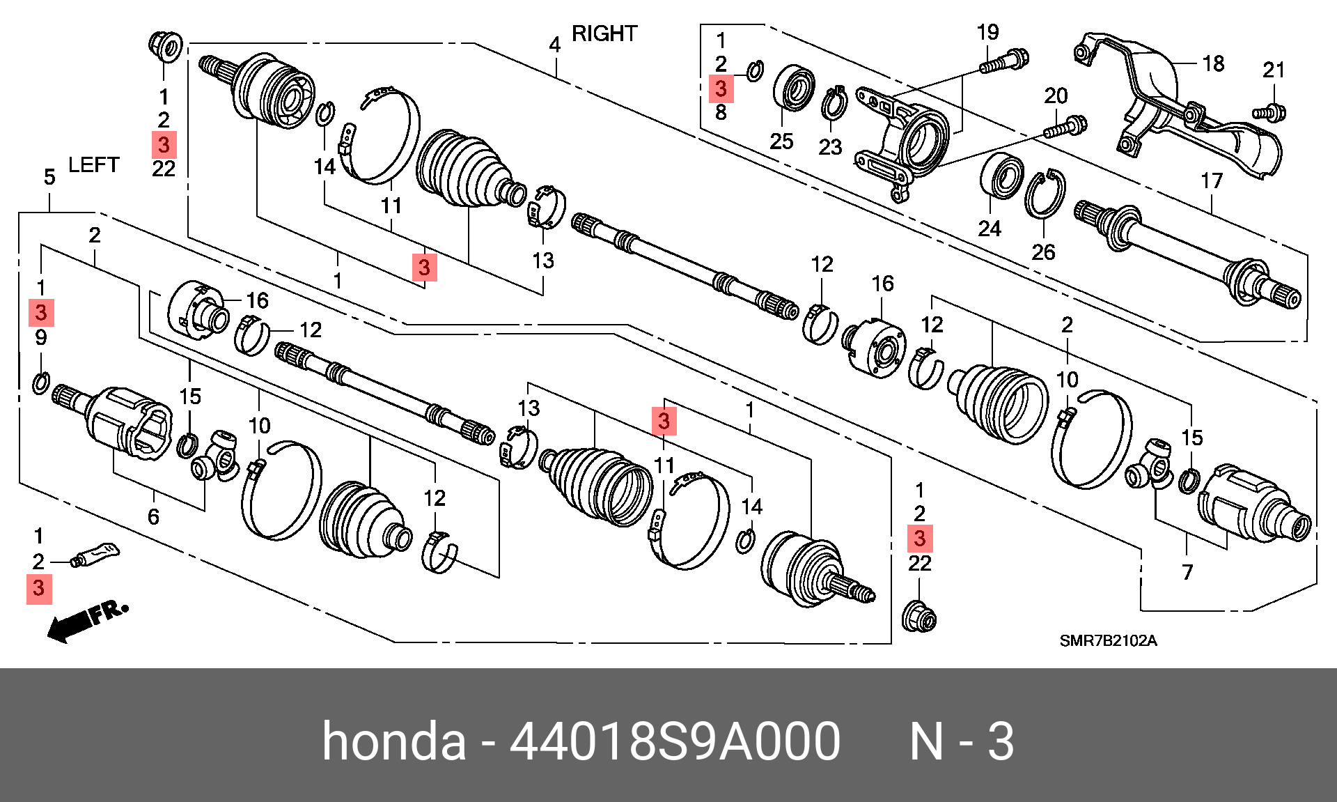 44018S9A000 HONDA Комплект пылника, приводной вал