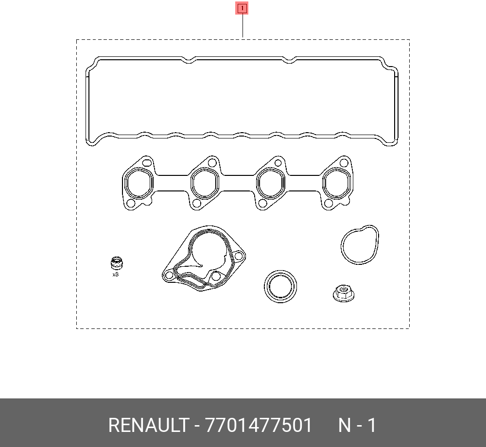 7701477501 RENAULT Комплект прокладок, головка цилиндра