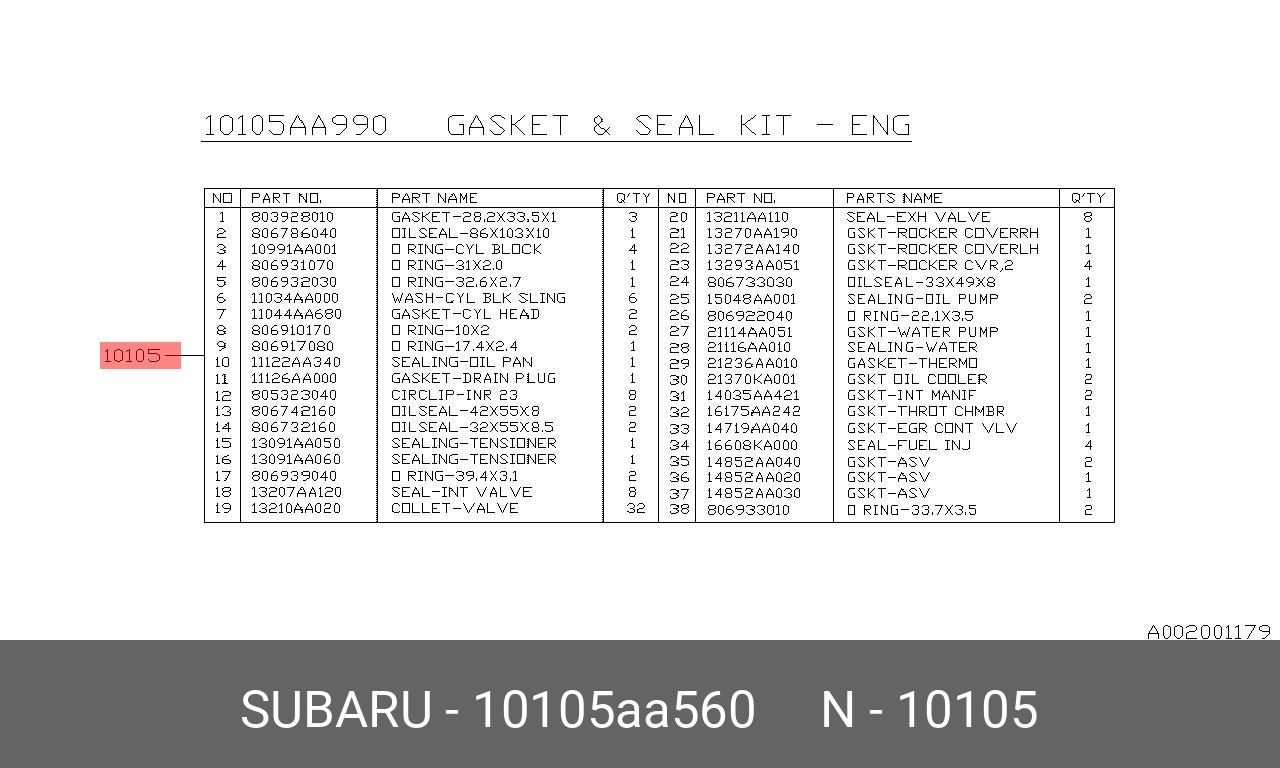 10105AA560 SUBARU НАБОР ПРОКЛАДОК ДВИГАТЕЛЯ