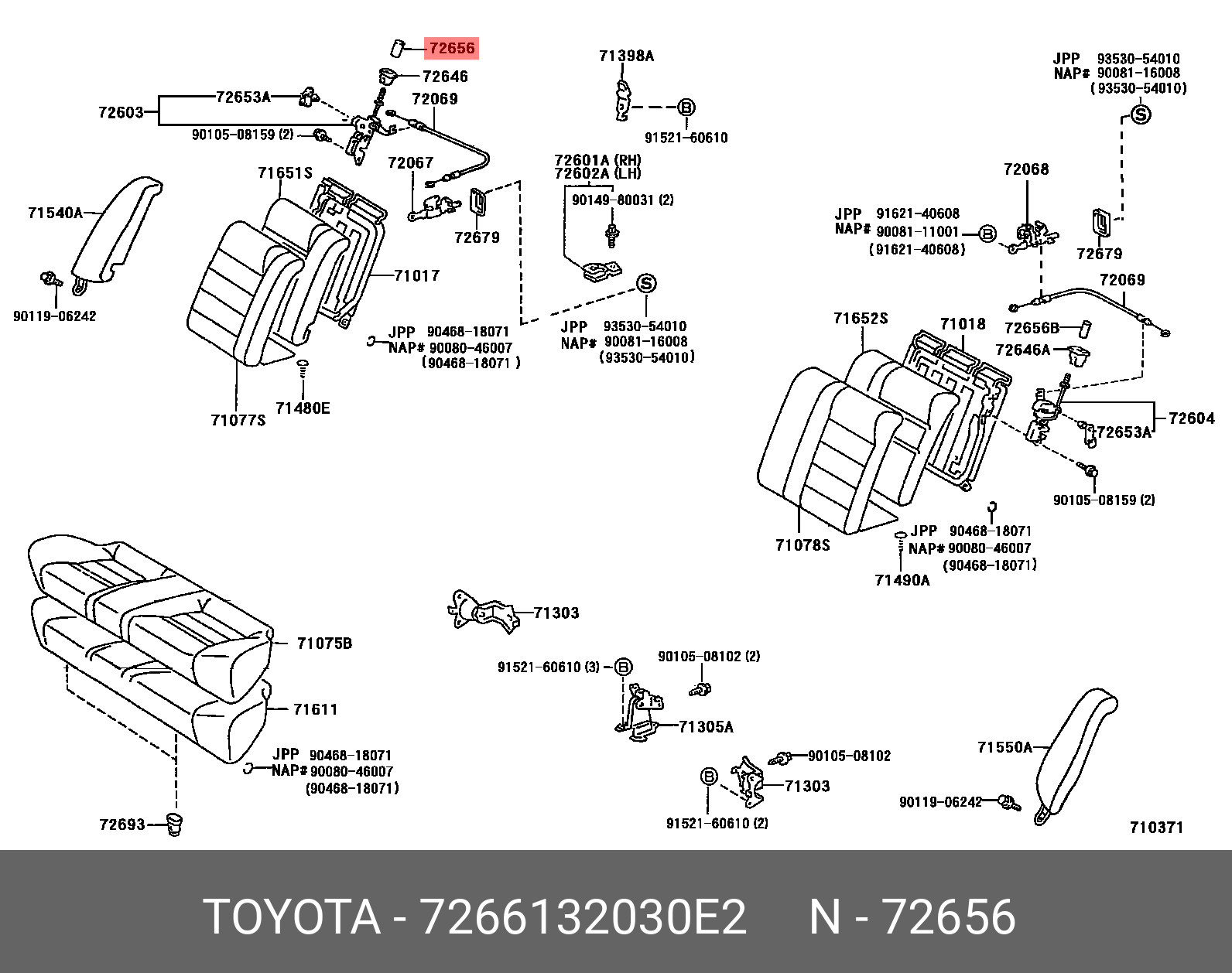 7266132030E2 TOYOTA BUTTON, REAR SEAT BACK LOCK RELEASE