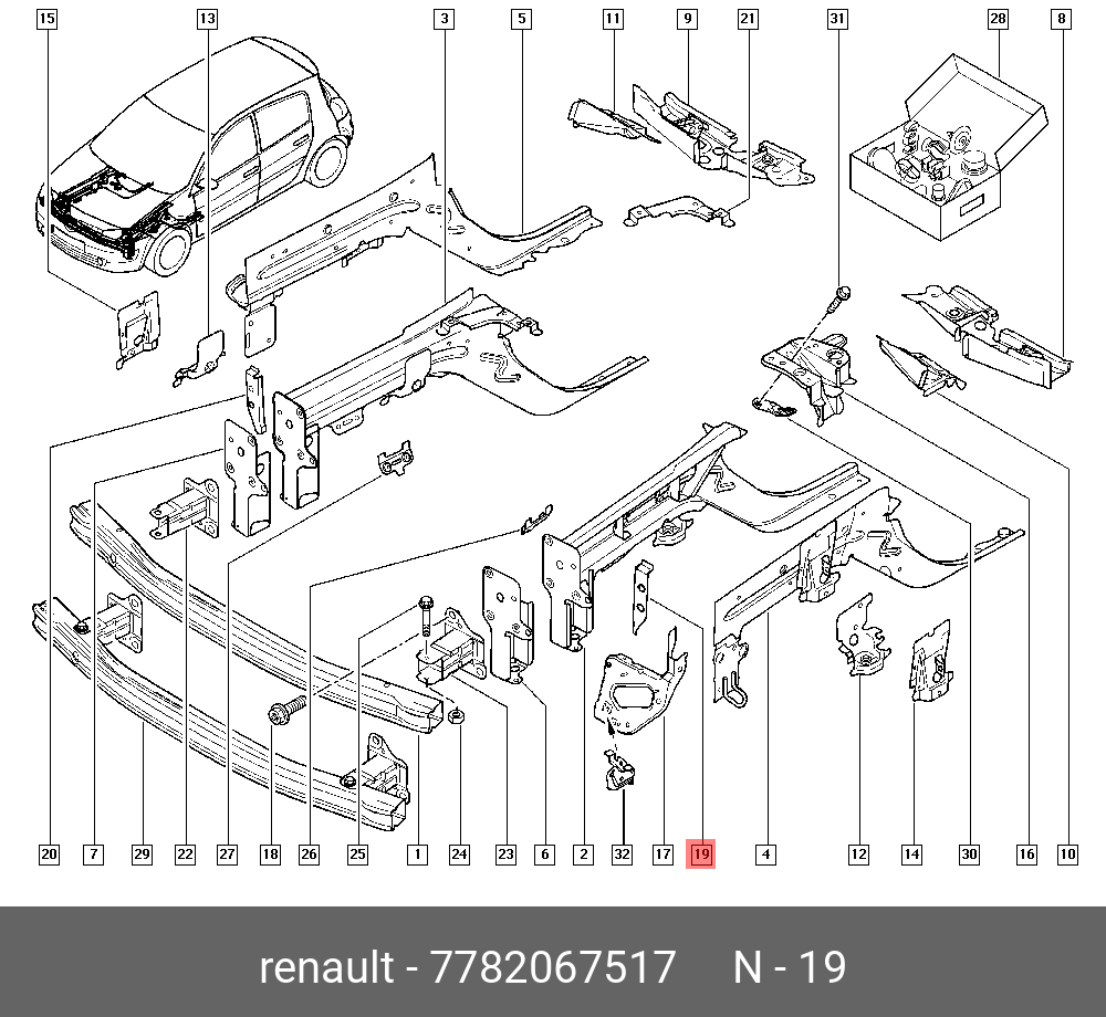 7782067517 RENAULT Фиксатор лонжерона пер лев (мет)
