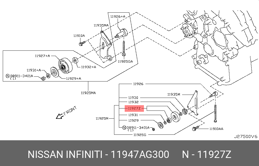 11947AG300 NISSAN РОЛИК НАТЯЖИТЕЛЯ