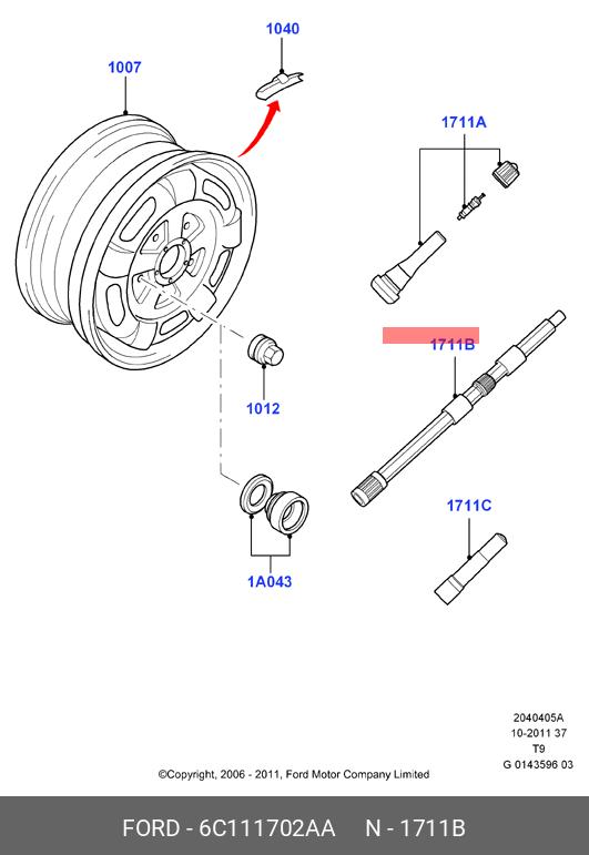 6C111702AA FORD УДЛИНИТЕЛЬ 1Х12СМ. НИППЕЛЯ КОЛЕСА (1464388)